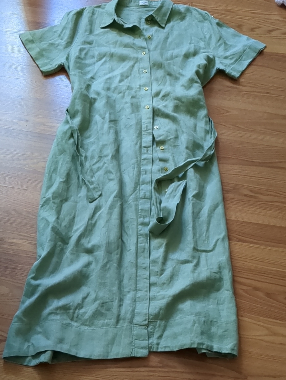 Wilfred Aritzia Linen Button Front Maxi Shirt Dress Belted Sage Green Plus 1X